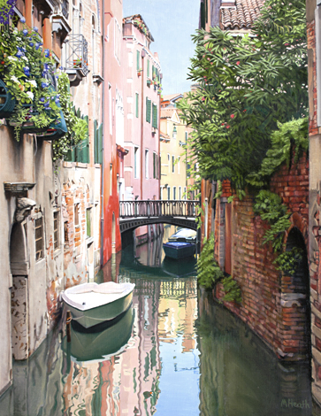 An oil painting of Rio del Remedio, Venice by Margaret Heath.